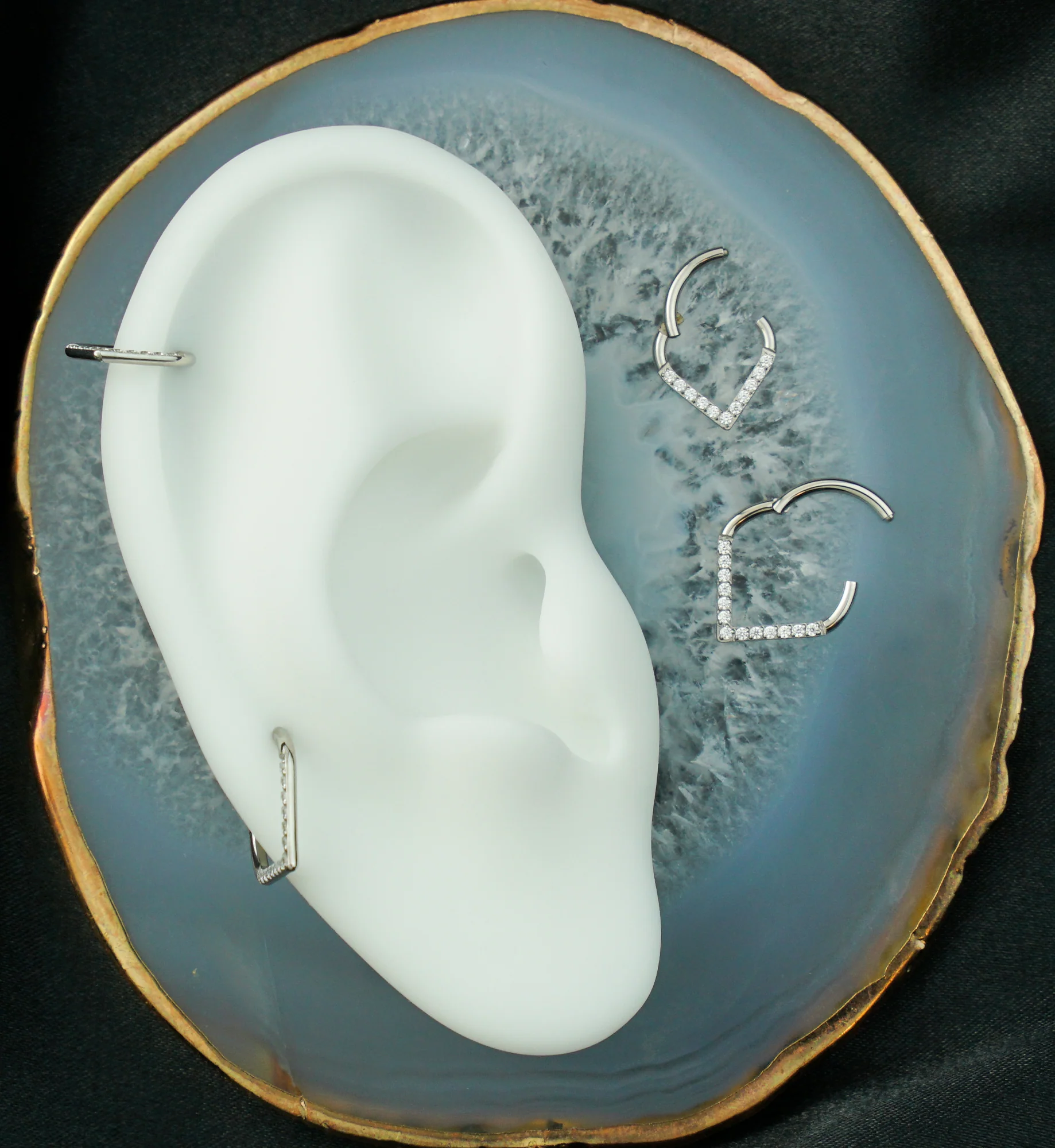 Point Clear CZ Stainless Steel Hinged Segment Ring - Mrs Treak