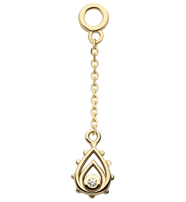 14kt Gold Dual Trace Teardrop Clear CZ Dangle Chain Charm - Mrs Treak