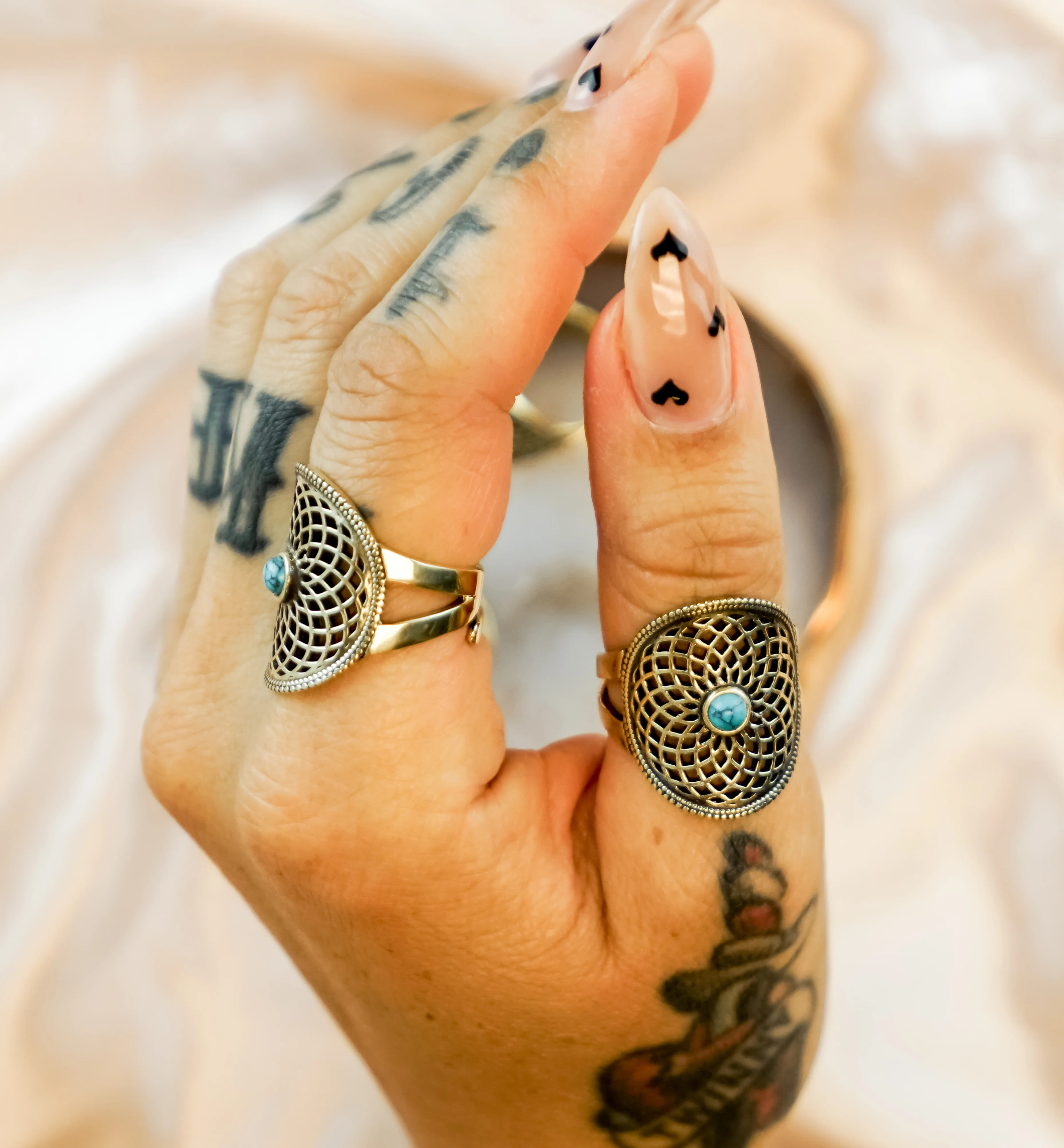 Torus Turquoise Stone Brass Ring - Mrs Treak