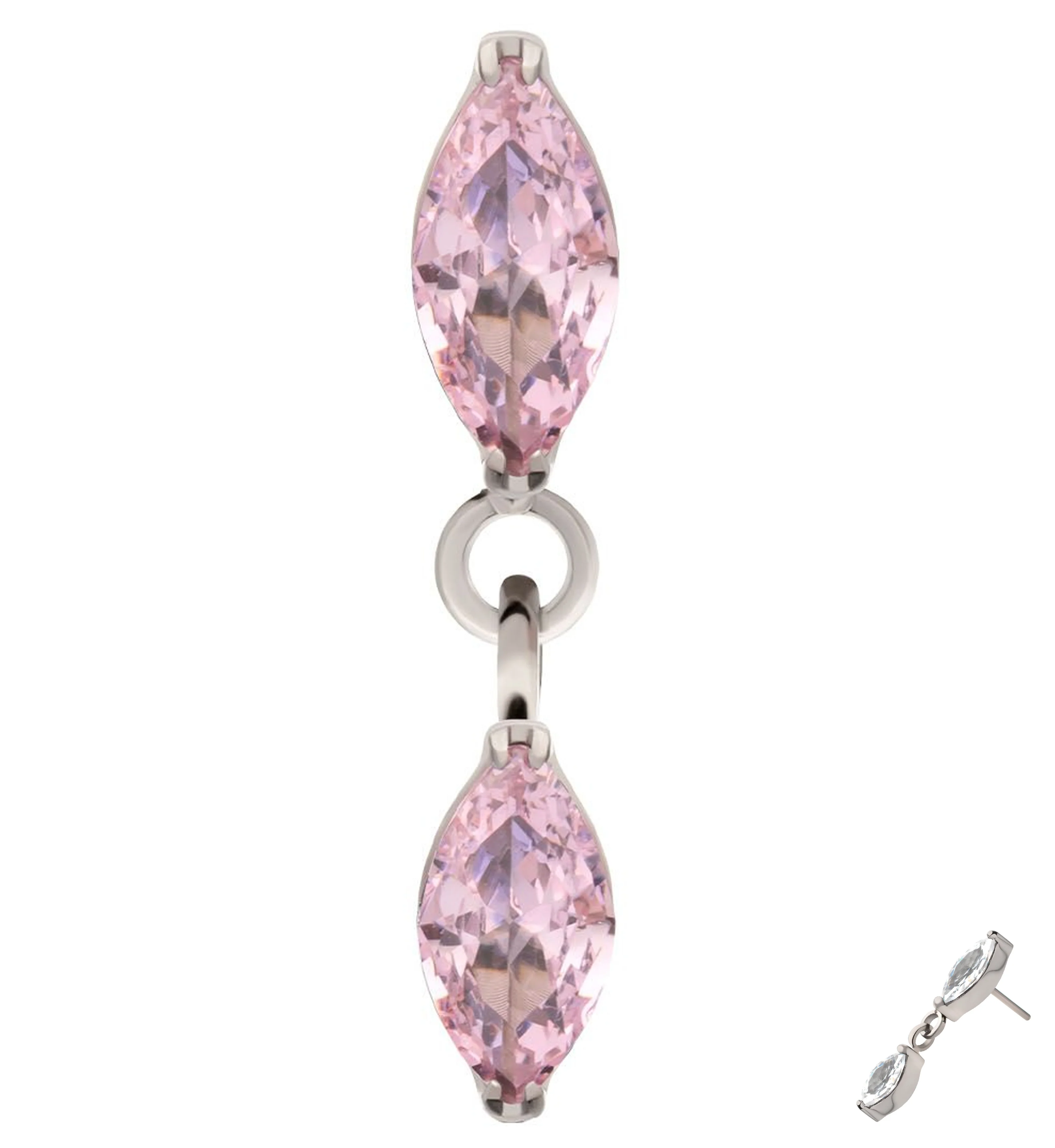 Double Marquise Pink CZ Dangle Titanium Threadless Top - Mrs Treak