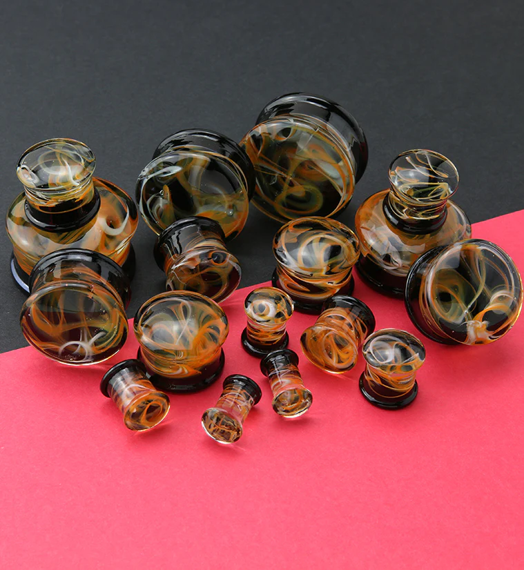 Orange Haze Swirl Glass Plugs - Mrs Treak