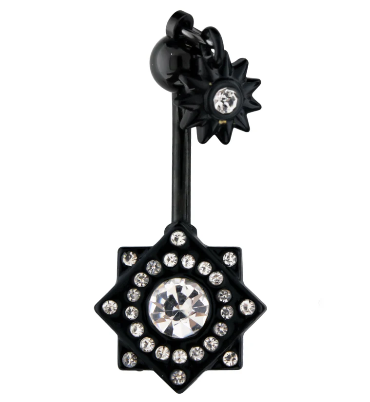 Black PVD Double Square CZ Belly Button Ring - Mrs Treak