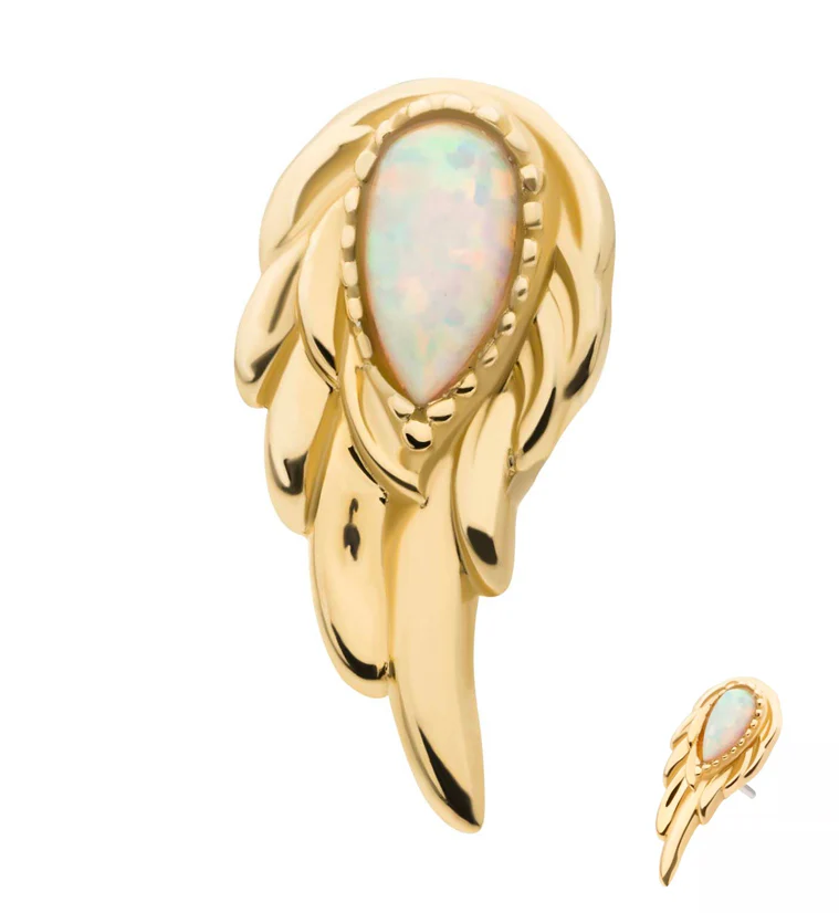 14kt Gold Teardrop White Opalite Wing Threadless Top (Right Ear) - Mrs Treak
