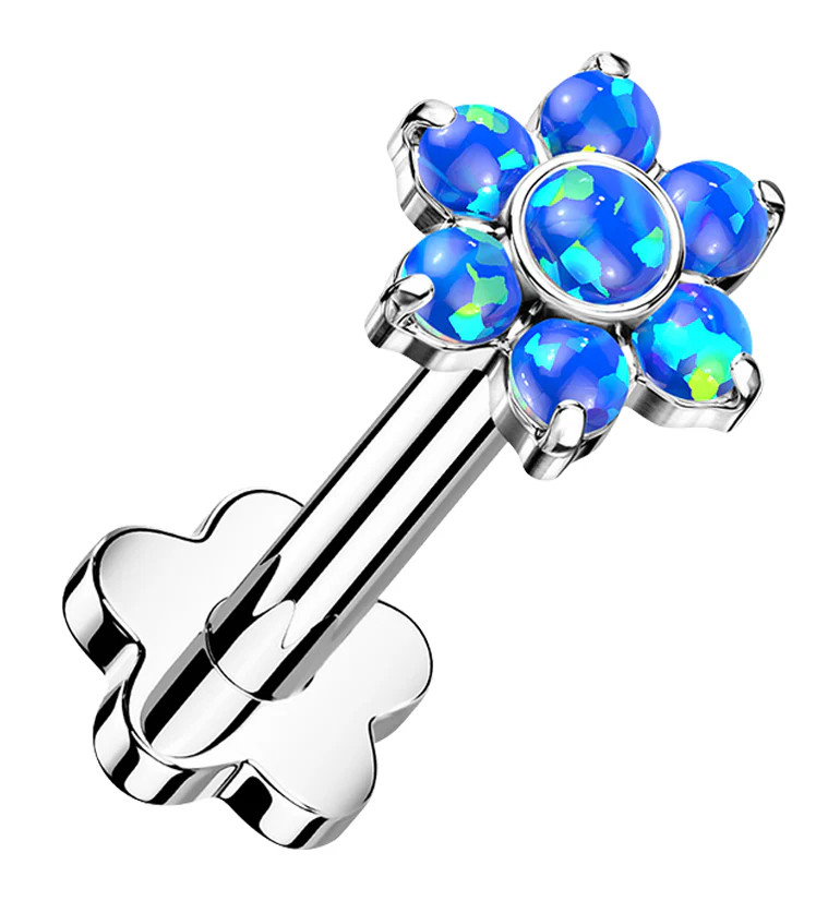 Blue Opalite Flower Titanium Threadless Labret - Mrs Treak