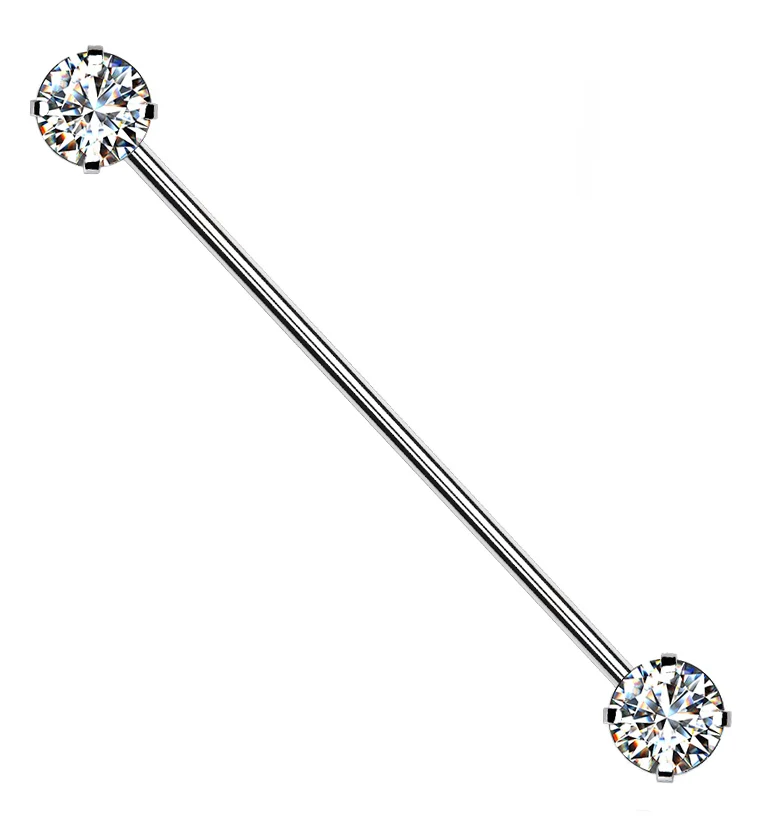 Clear CZ Stainless Steel Threadless Industrial Barbell - Mrs Treak