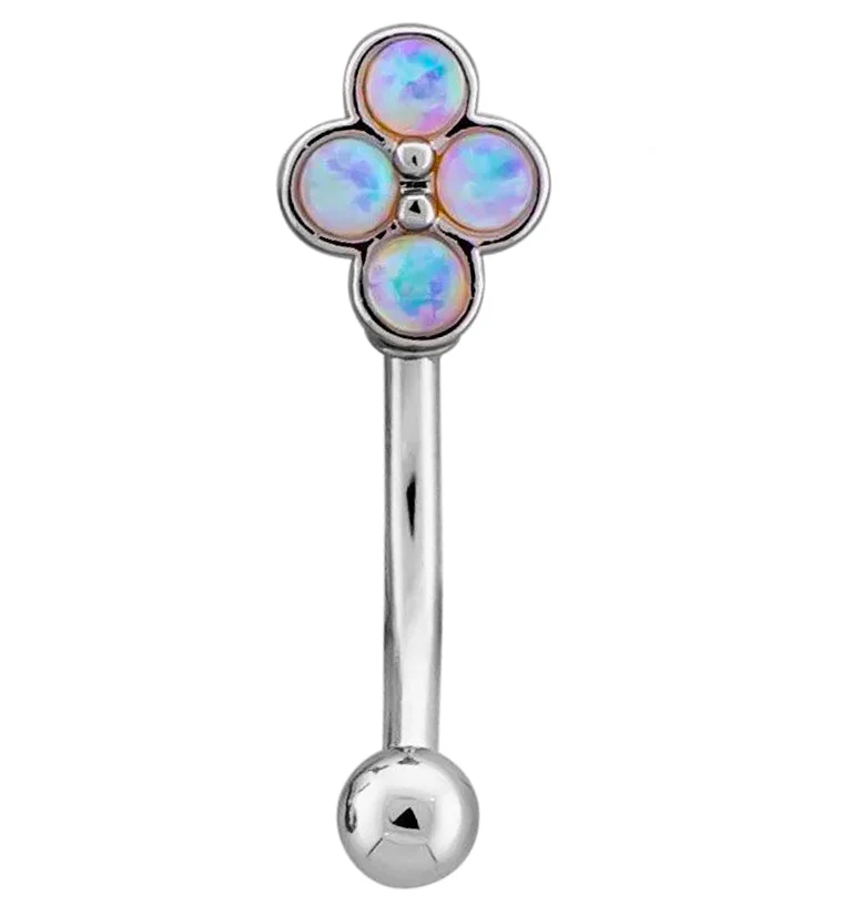 White Opalite Beaded Quad Stainless Steel Curved Barbell - Mrs Treak