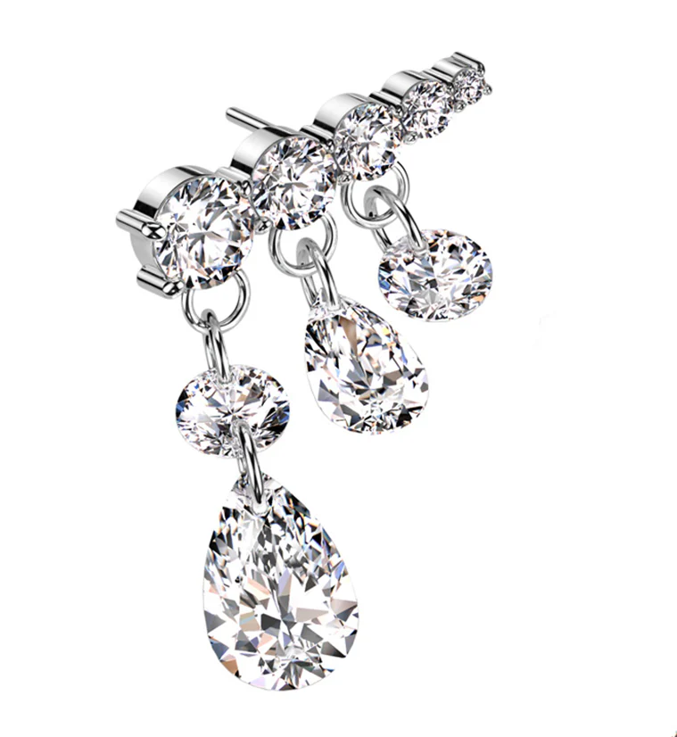 Descend Teardrop Dangle Clear CZ Titanium Threadless Top (Left) - Mrs Treak