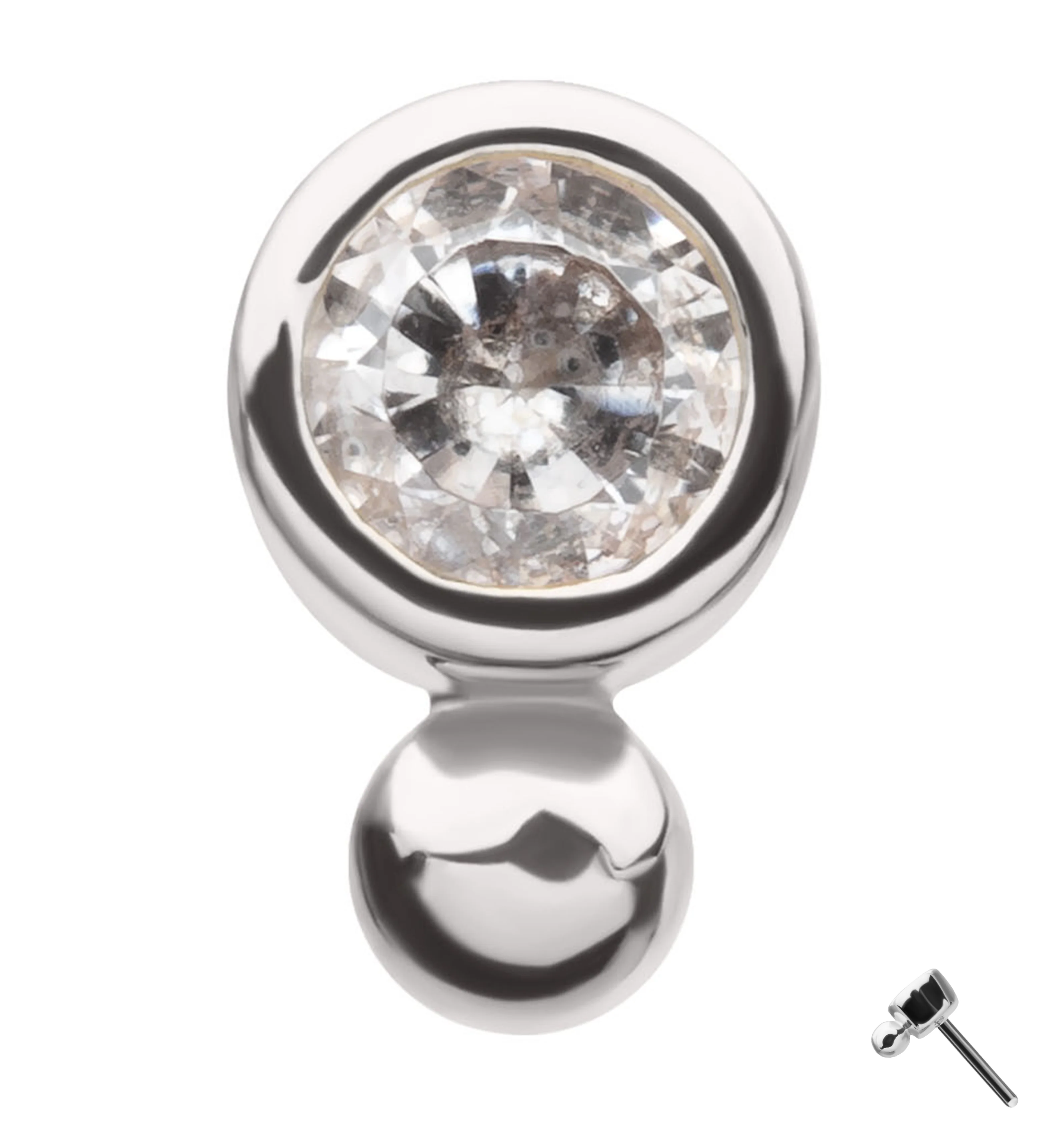 14kt White Gold Beaded Bezel Clear CZ Threadless Top - Mrs Treak