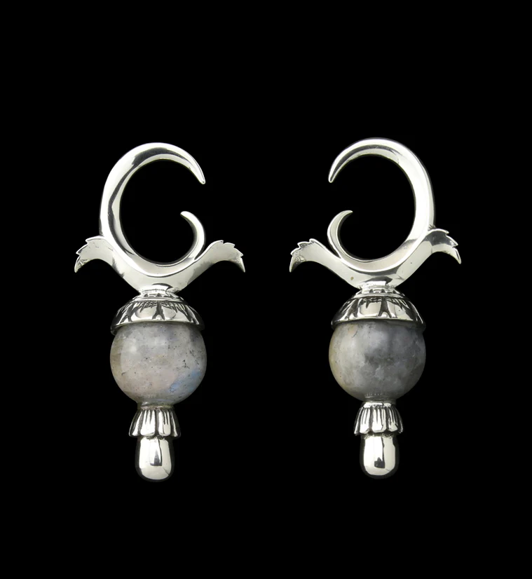 Labradorite Stone White Brass Totum Ear Weights - Mrs Treak
