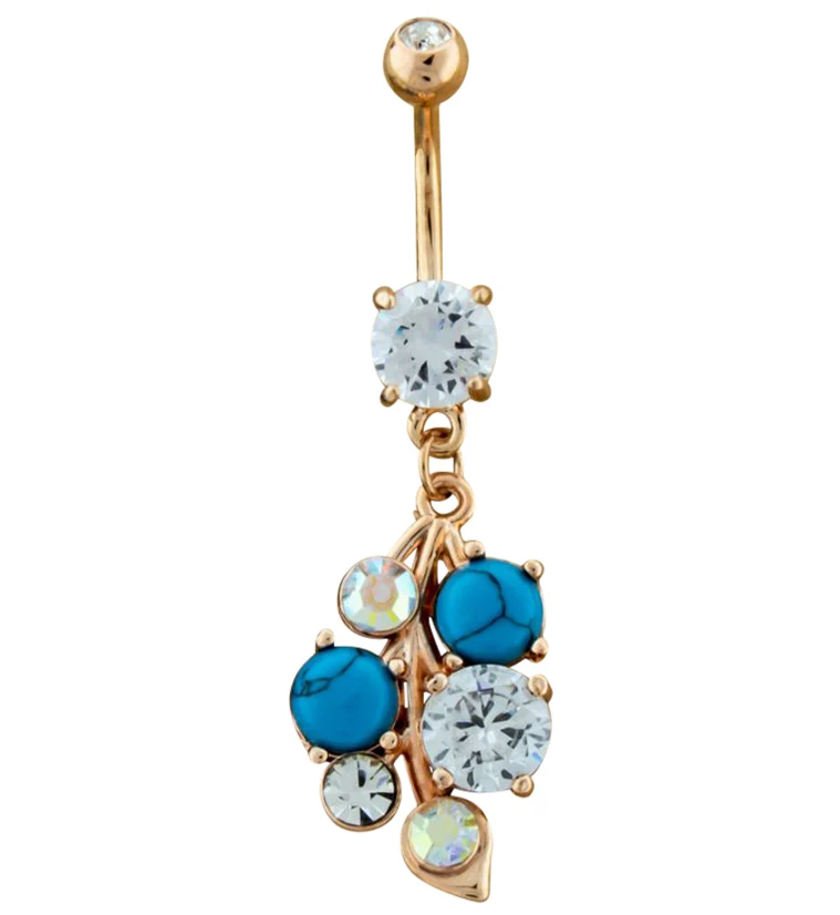 Rose Gold Gem Cluster Dangle Belly Button Ring - Mrs Treak