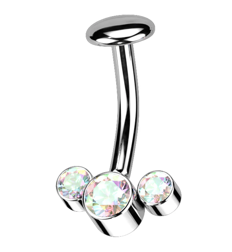 Triple Rainbow Aurora CZ Titanium Threadless Floating Belly Button Ring - Mrs Treak