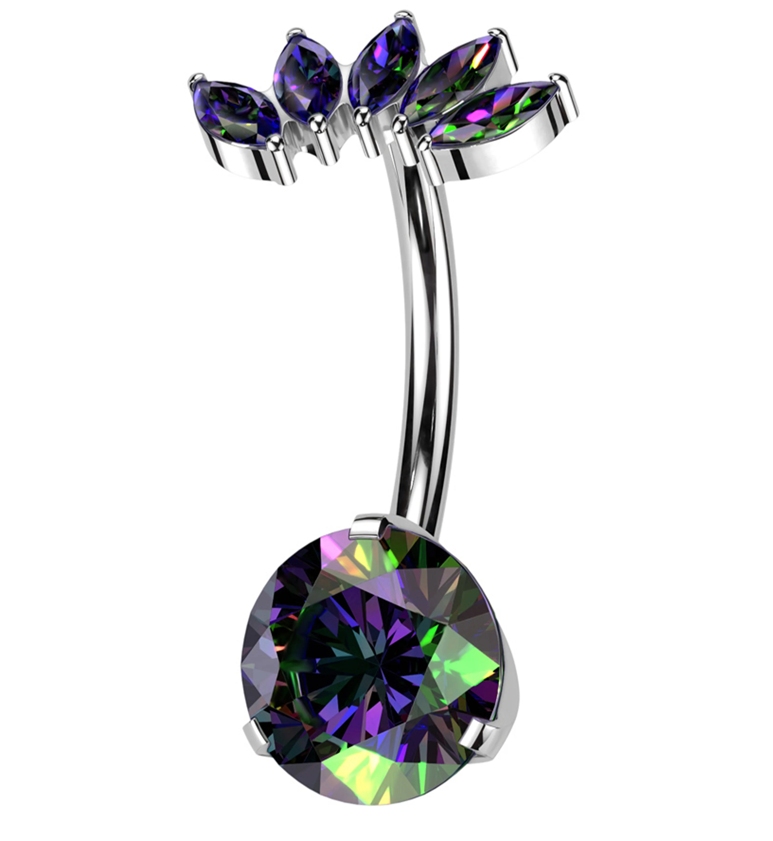 Half Crown Black Aurora CZ Titanium Threadless Belly Button Ring - Mrs Treak