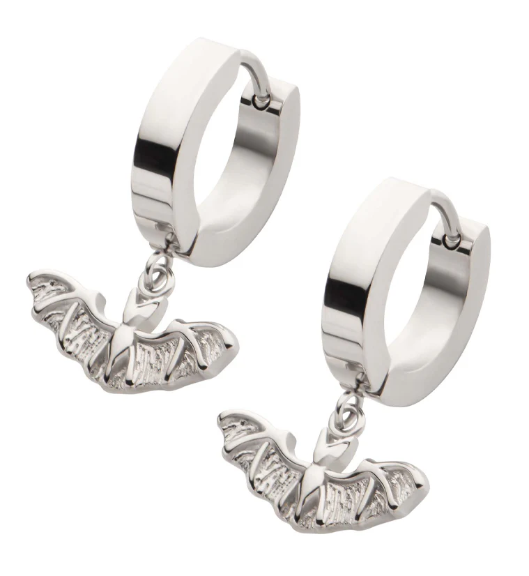 Bat Stainless Steel Hoop Huggie Earrings - Mrs Treak