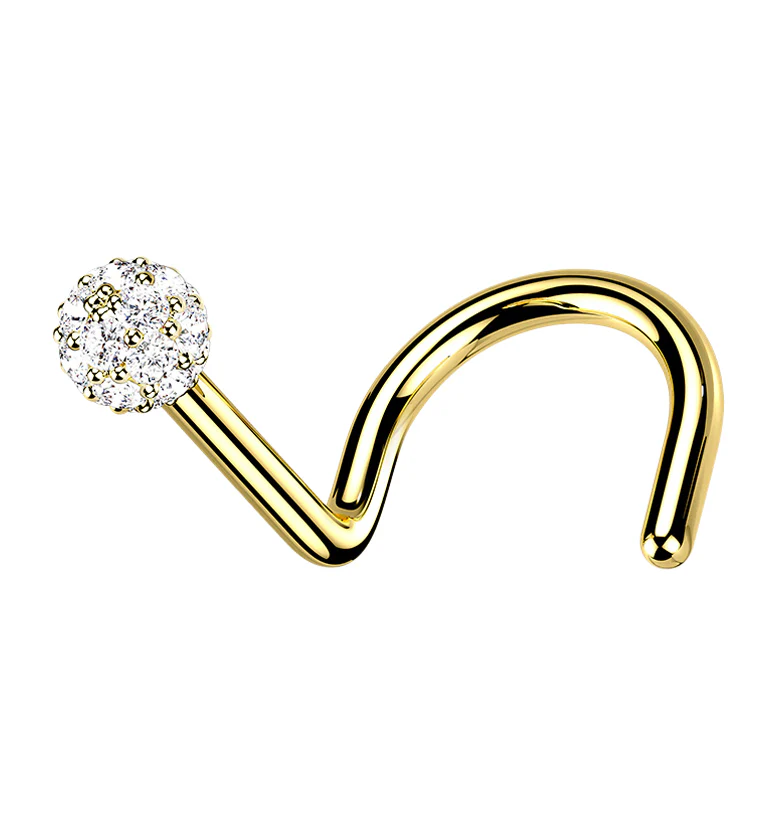 14kt Gold CZ Ball Nose Screw Ring - Mrs Treak