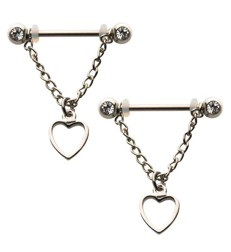 14G Heart Dangle Nipple Ring Barbell - Mrs Treak