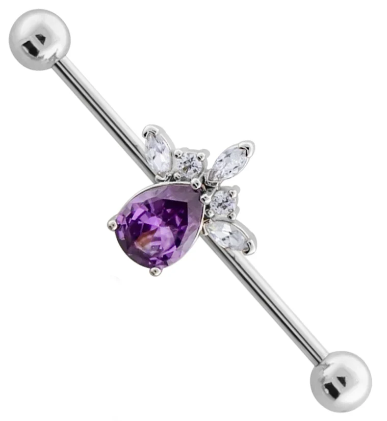 Ice Queen Teardrop Purple CZ Industrial Barbell - Mrs Treak