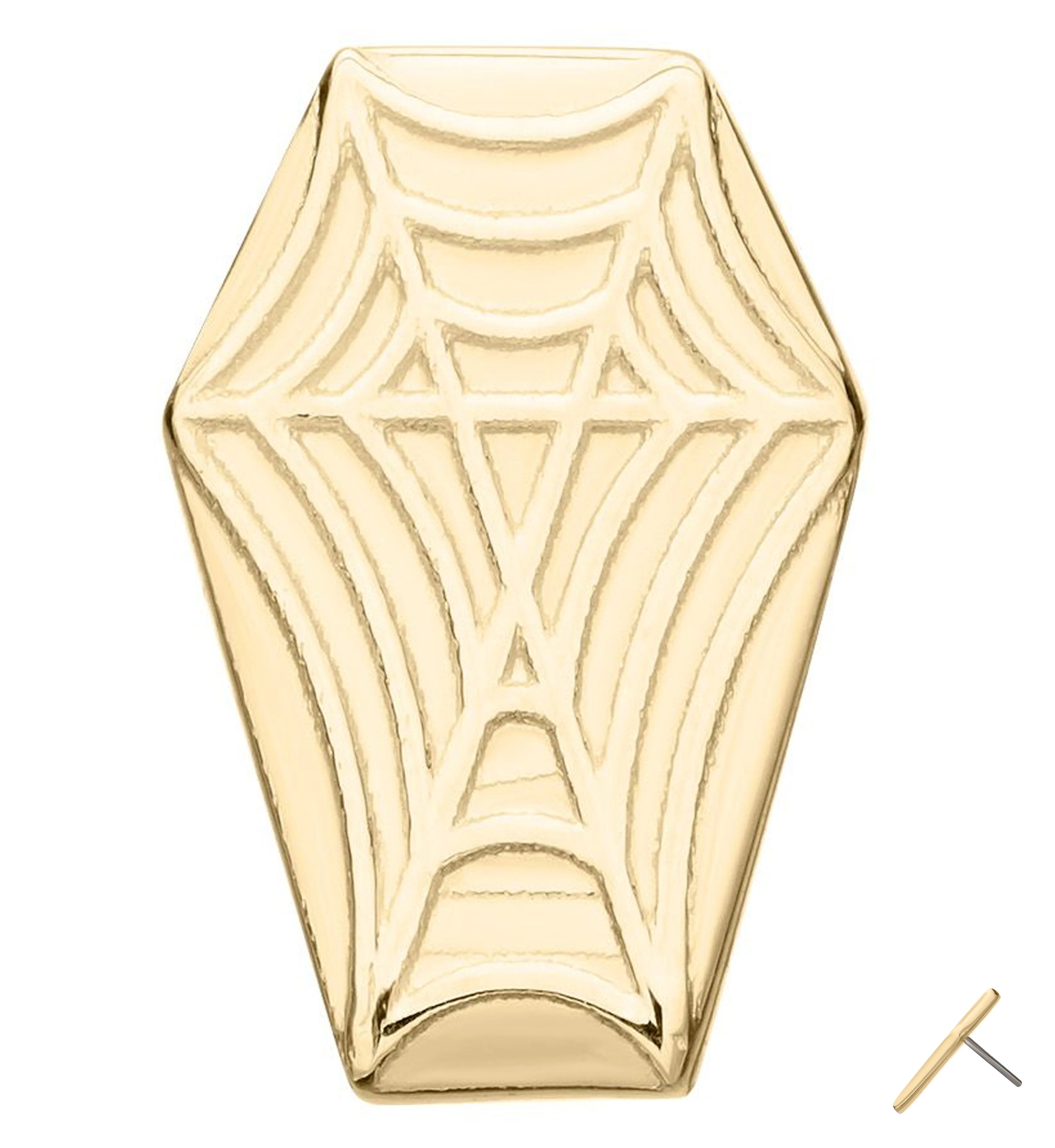 14kt Gold Carved Spiderweb Coffin Threadless Top - Mrs Treak