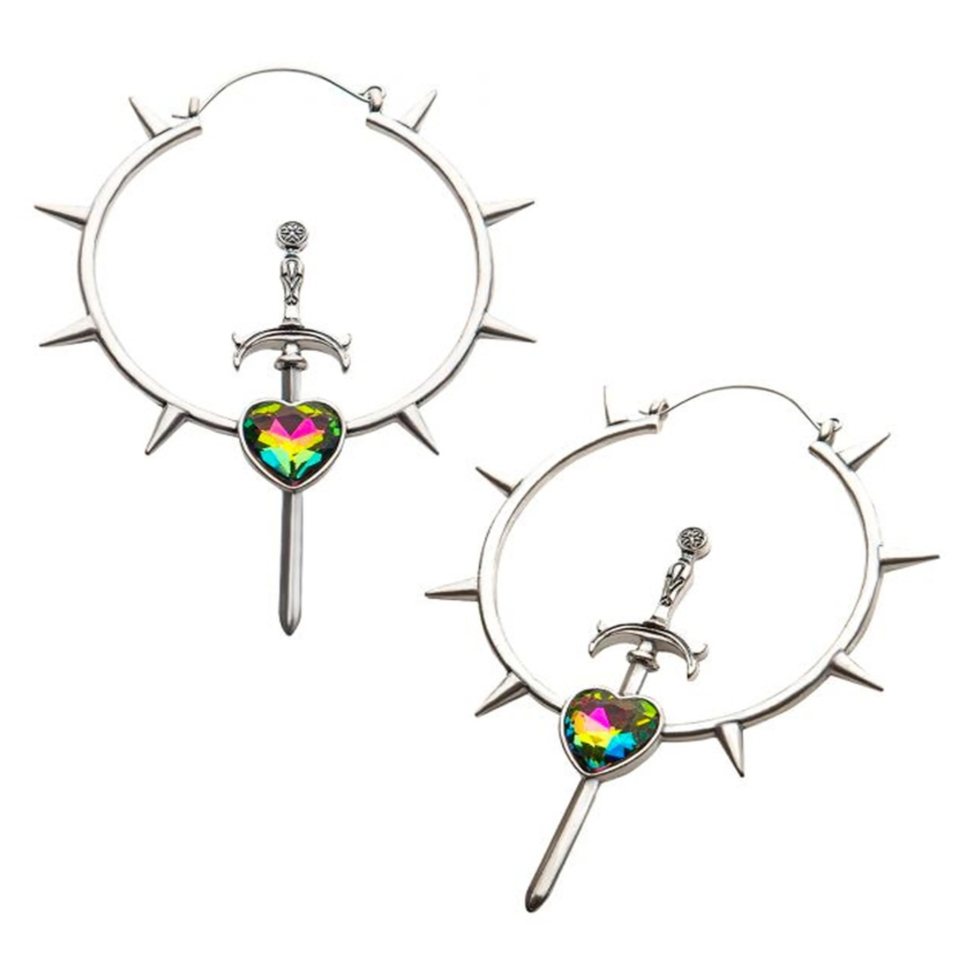 20G Spike & Sword Gem Plug Hoops - Mrs Treak