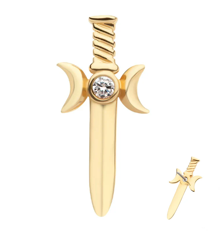 14kt Gold Dagger Clear CZ Threadless Top - Mrs Treak