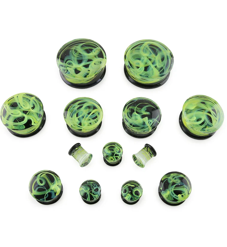 Green Haze Swirl Glass Plugs - Mrs Treak