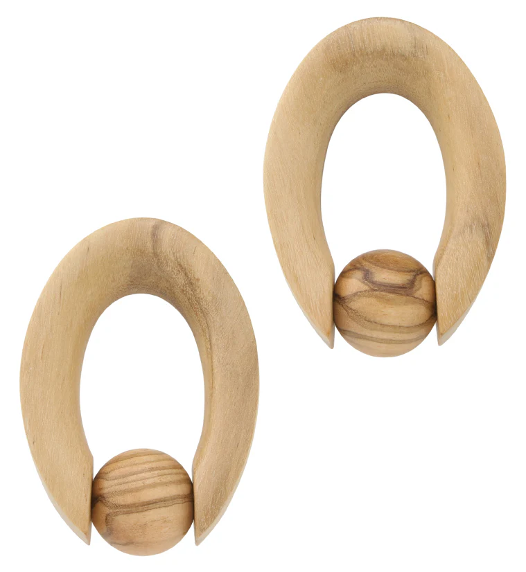 Ovaloid Ball Olive Wood Hoop Hangers - Mrs Treak