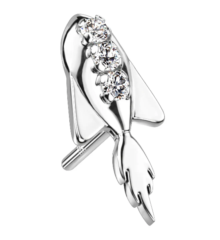 14kt White Gold Spaceship CZ Threadless Top - Mrs Treak