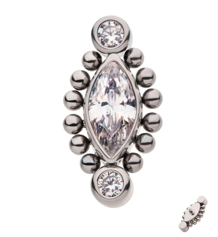 Beaded Oval CZ Internally Threaded Titanium Top - Mrs Treak