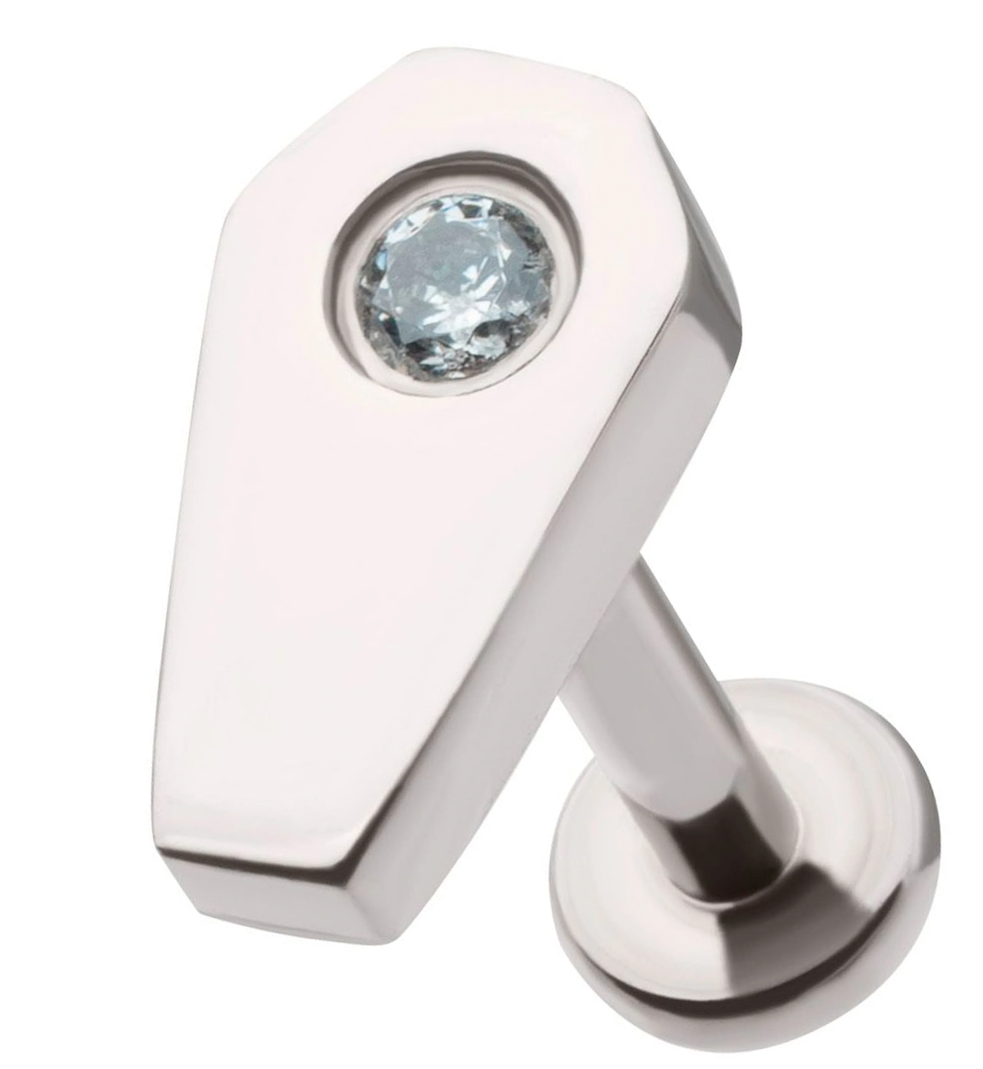 Coffin Bezel Clear CZ Stainless Steel Internally Threaded Labret - Mrs Treak