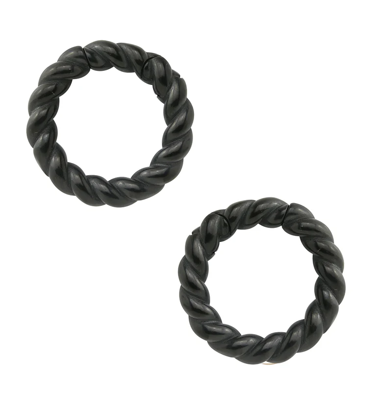 Black PVD Twist Stainless Steel Hinged Ear Weights - Mrs Treak