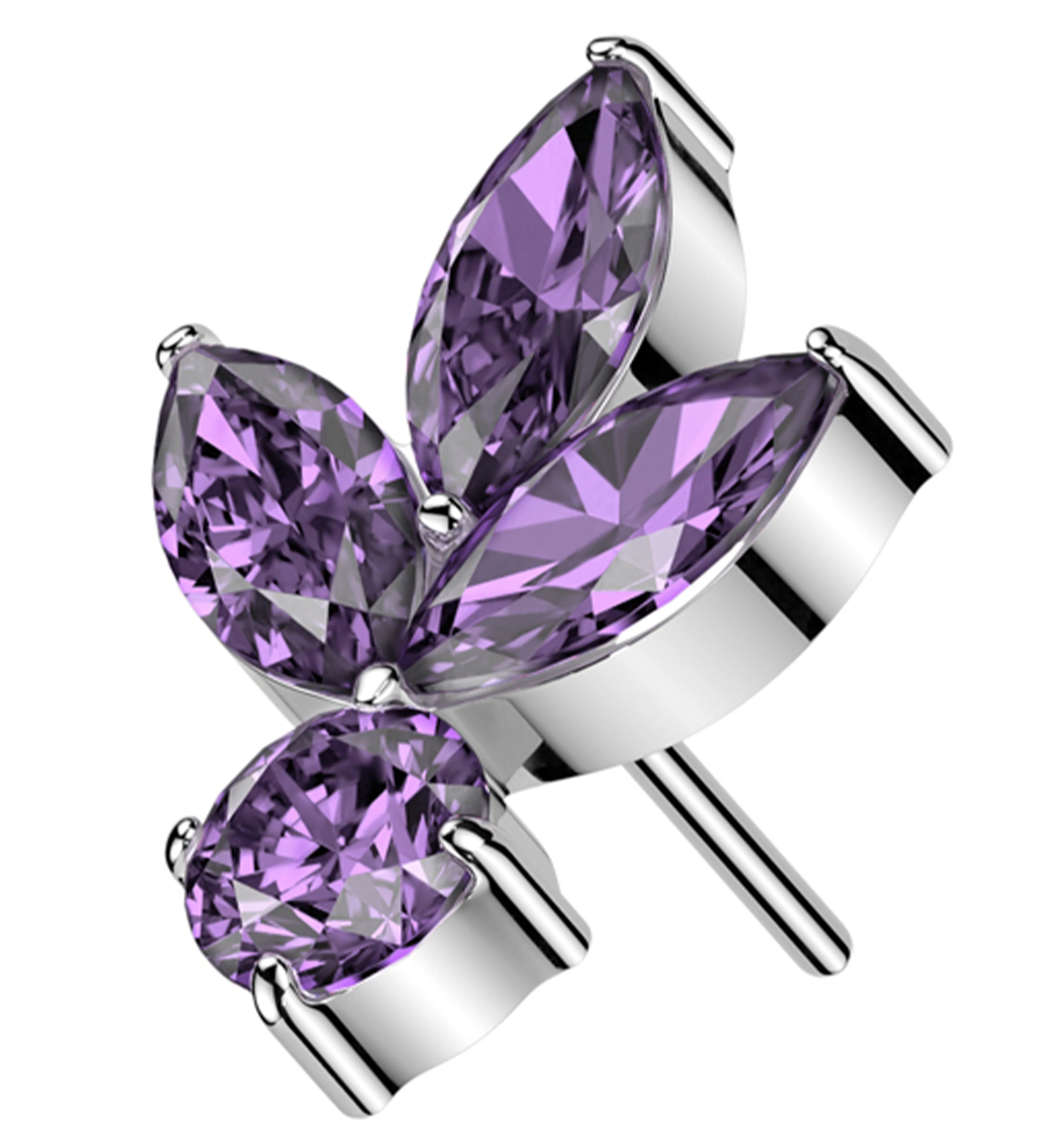 Sepal Leaf Purple CZ Threadless Titanium Top - Mrs Treak