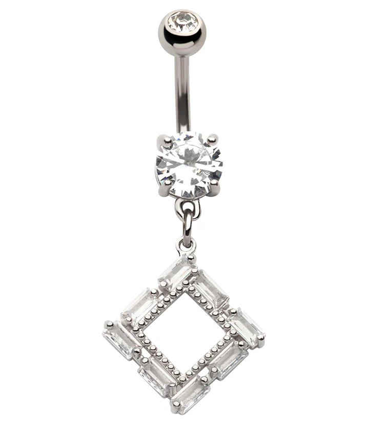 Rhombus Baguette CZ Dangle Stainless Steel Belly Button Ring - Mrs Treak