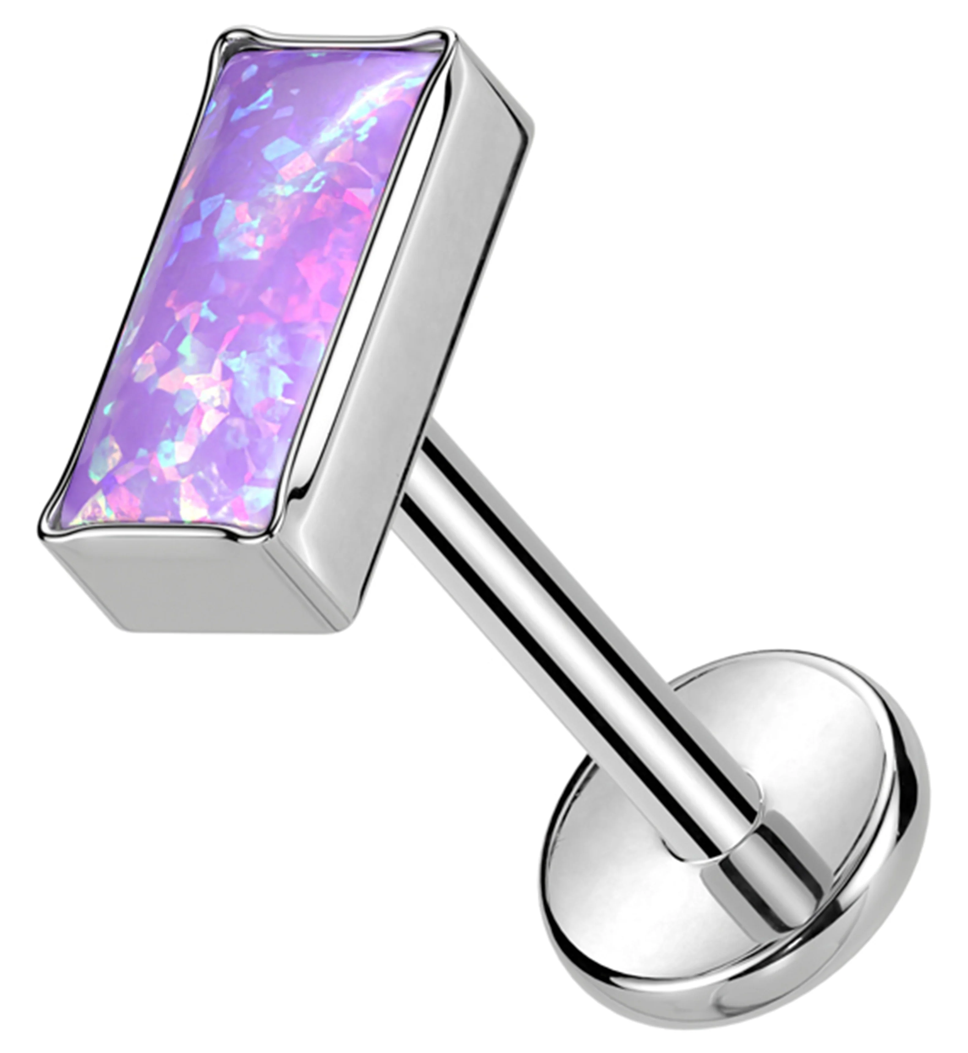 Baguette Purple Opalite Titanium Threadless Labret - Mrs Treak