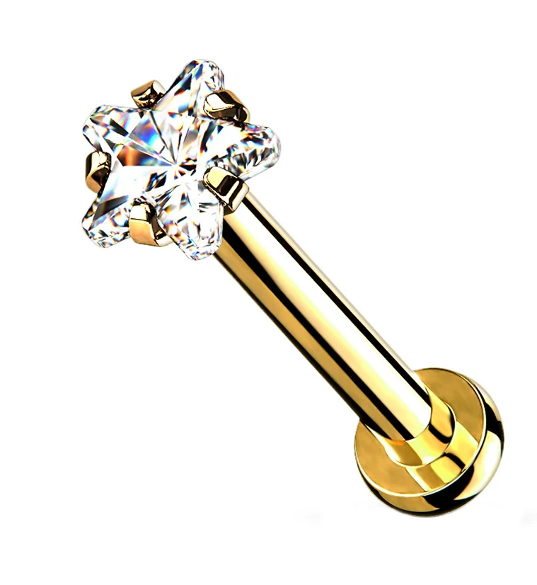 Gold PVD Star CZ Labret Post - Mrs Treak