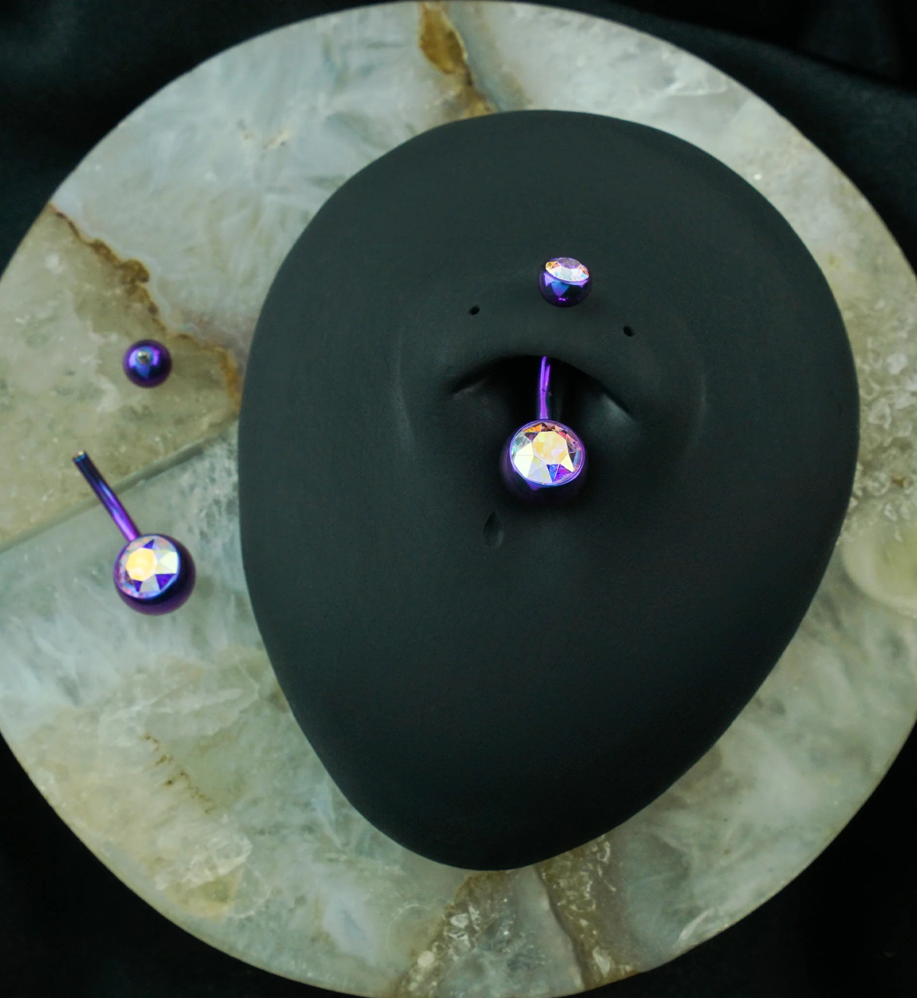 Blurple Anodized Faceted Rainbow Aurora CZ Internally Threaded Titanium Belly Button Ring - Mrs Treak