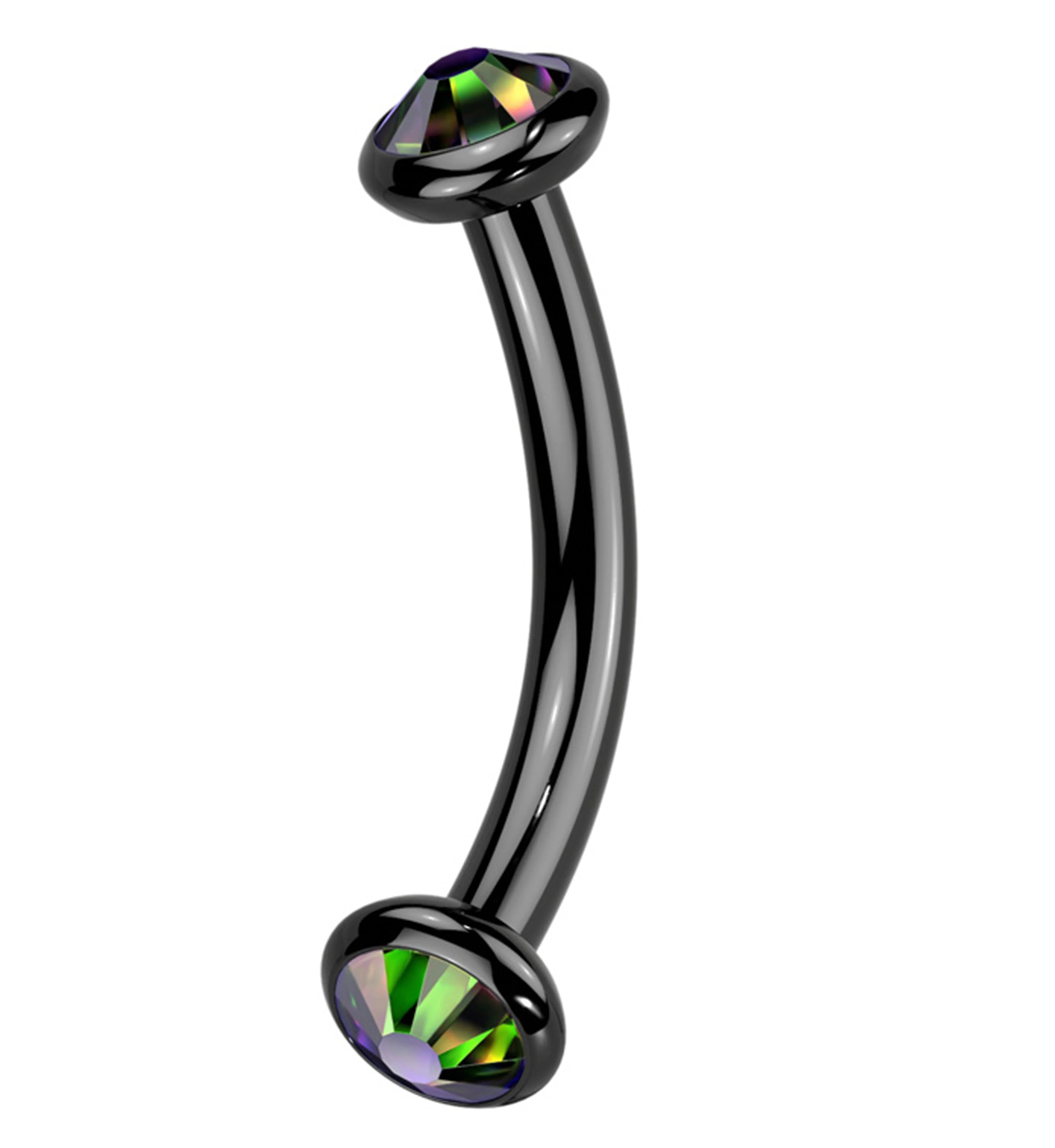 Black PVD Double Bezel Black Aurora CZ Internally Threaded Titanium Curved Barbell - Mrs Treak