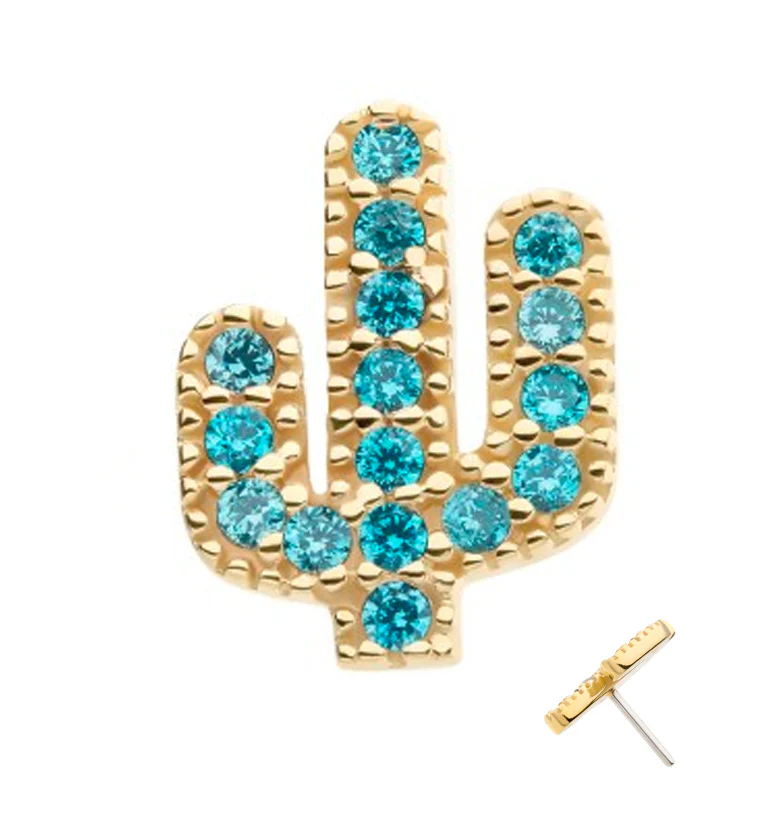 14kt Gold Beaded Cactus Aqua CZ Threadless Top - Mrs Treak