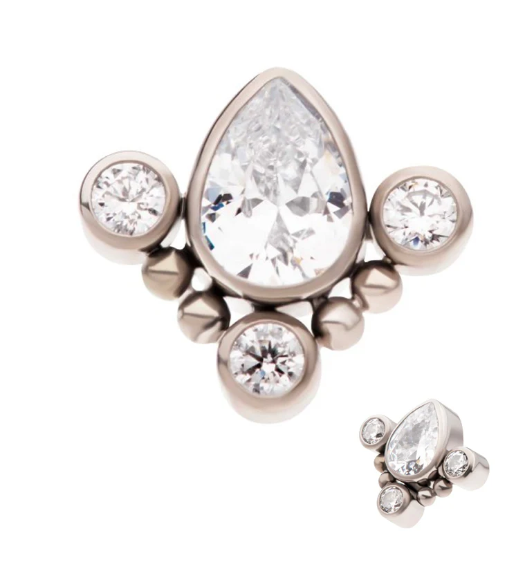 Teardrop Dart CZ Threadless Titanium Top - Mrs Treak