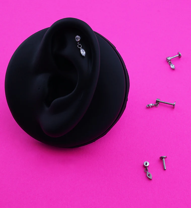 Dangle Marquise Clear CZ Internally Threaded Titanium Labret - Mrs Treak