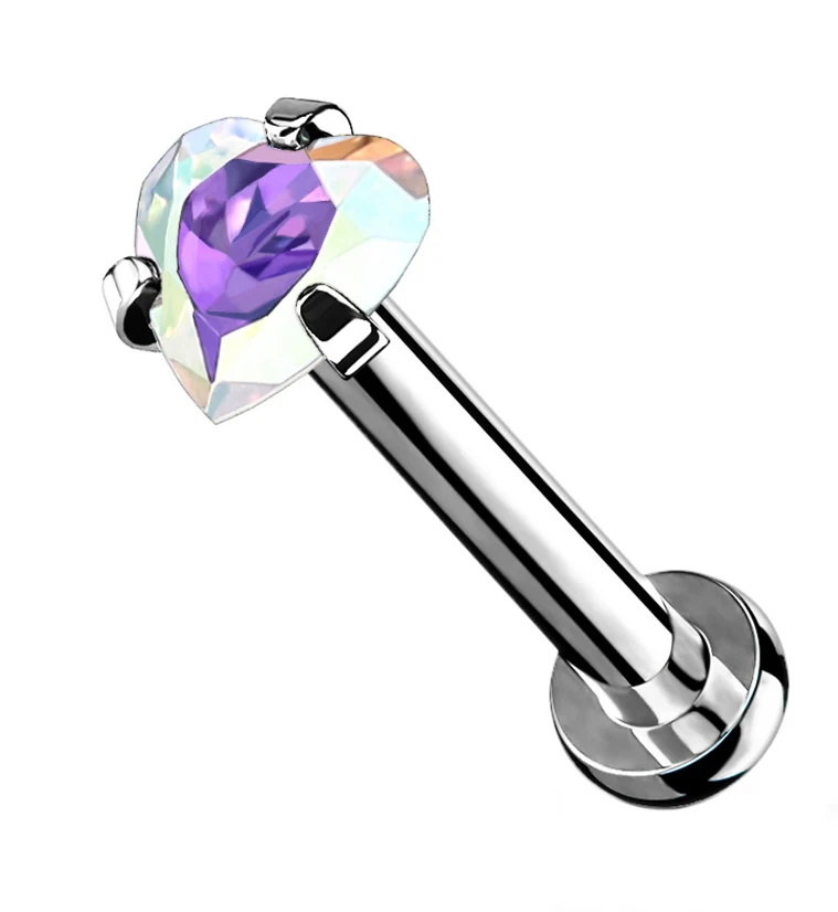Rainbow Aurora Heart CZ Labret Post - Mrs Treak