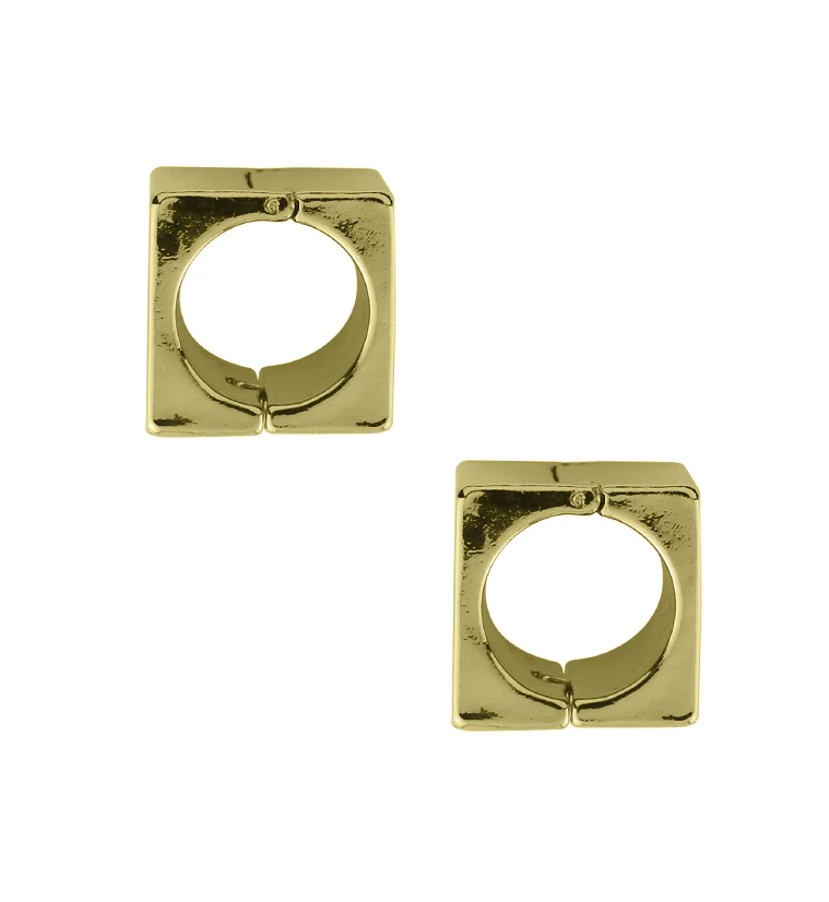 Gold PVD Cube Stainless Steel Hinged Ear Weights - Mrs Treak