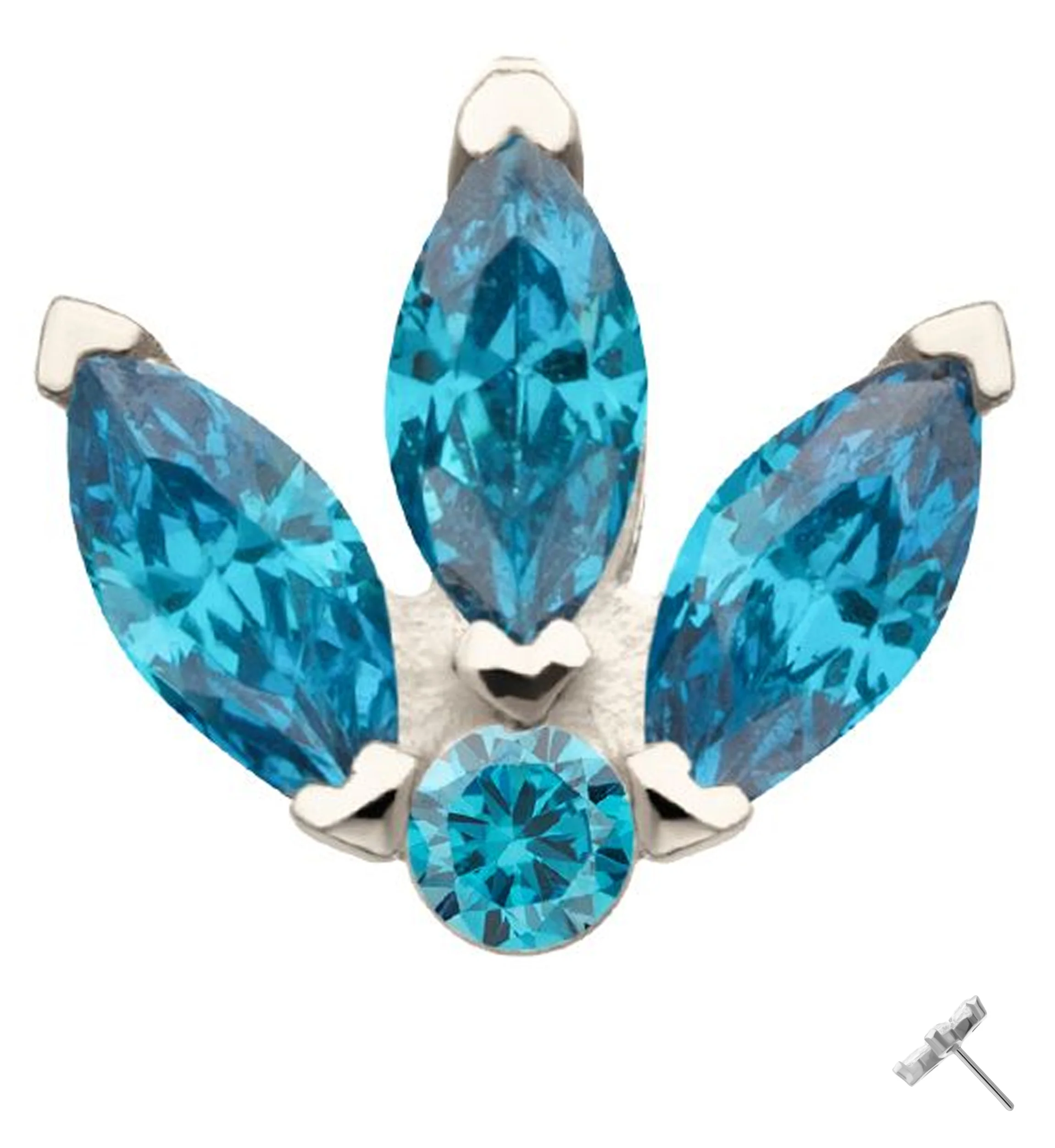 14kt White Gold Tri Sepal Blue Topaz CZ Threadless Top - Mrs Treak