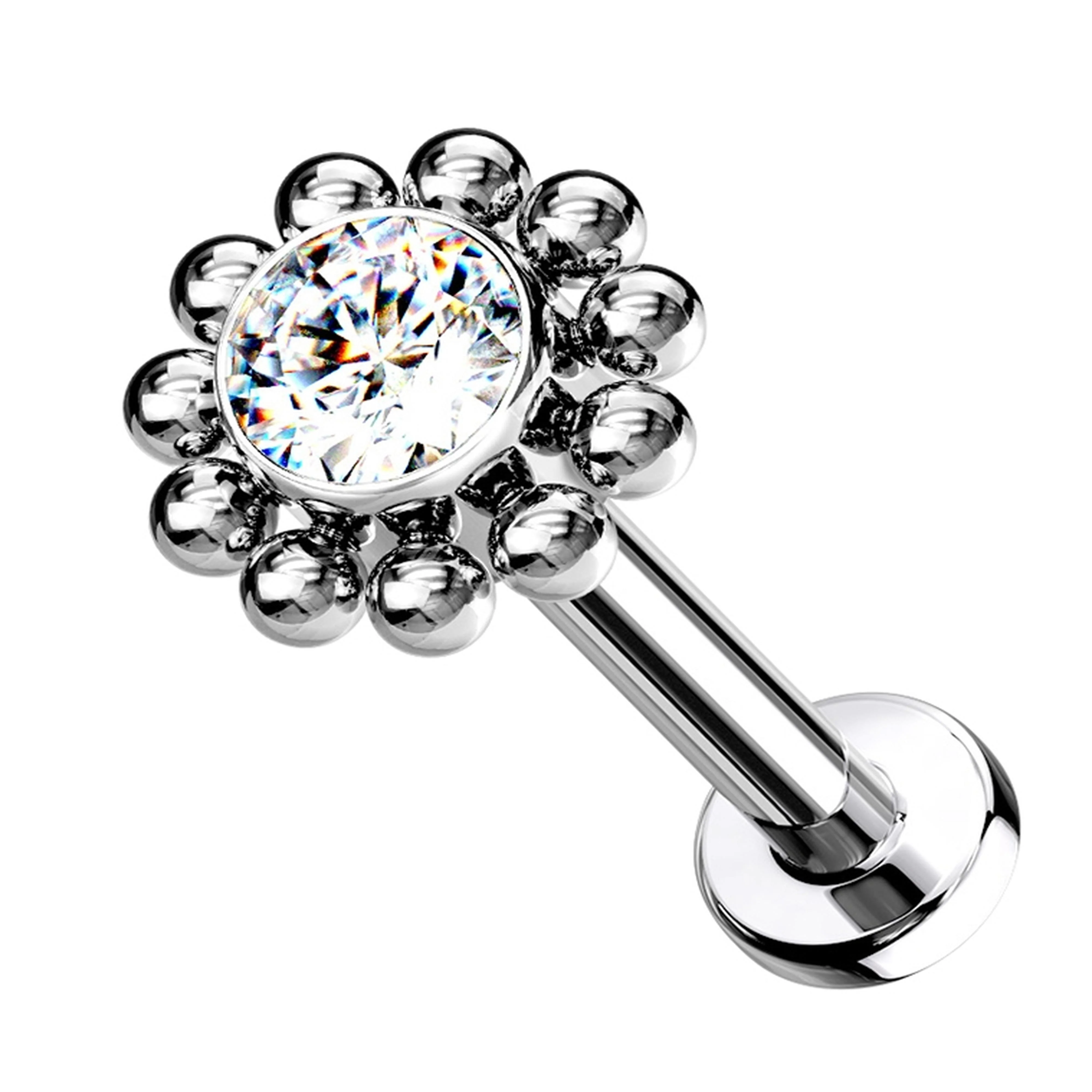 Beaded Verge Clear CZ Titanium Threadless Labret - Mrs Treak
