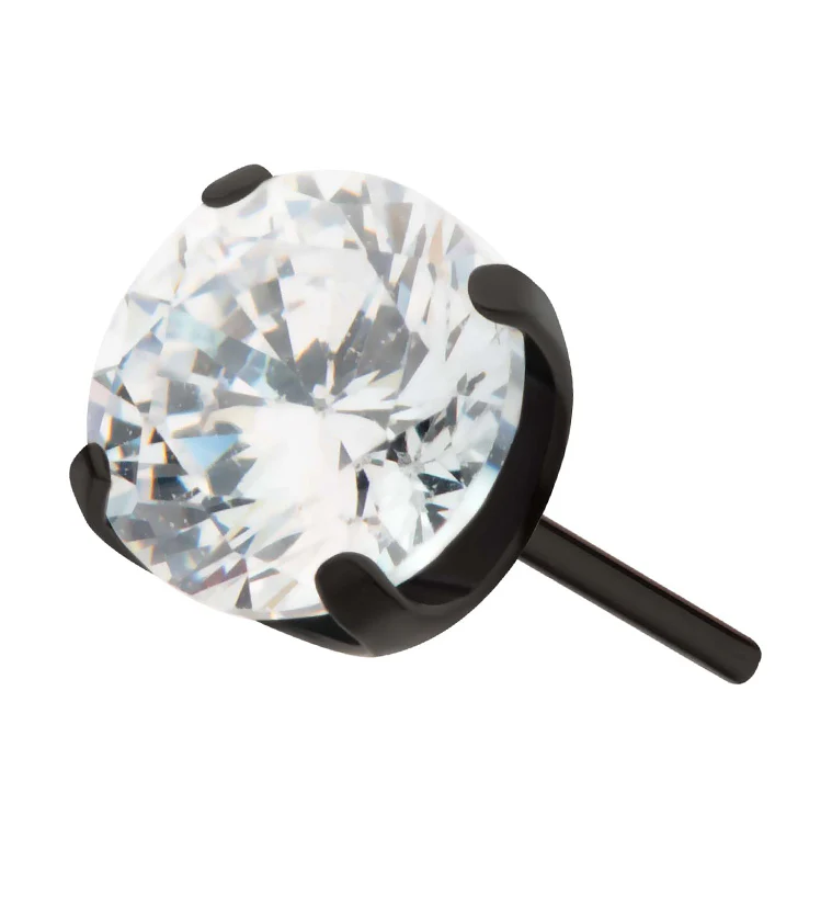 Black PVD Prong Clear CZ Threadless Titanium Top - Mrs Treak