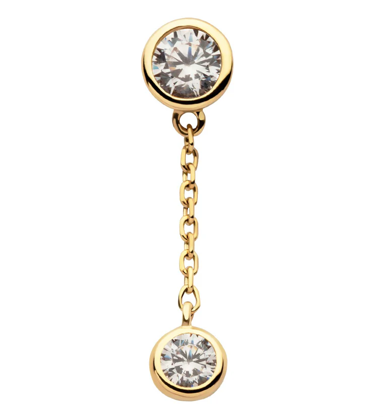 14kt Gold Round Bezel CZ Dangle Chain Threadless Top - Mrs Treak