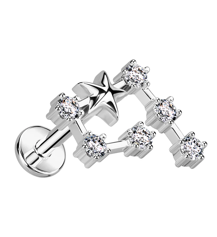 Aquarius Constellation Clear CZ Stainless Steel Internally Threaded Labret - Mrs Treak