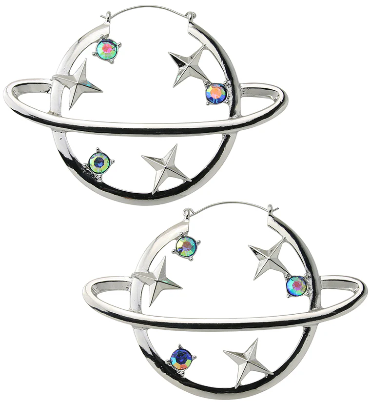 Cosmic Planet Blue Aurora CZ Plug Hoops - Mrs Treak