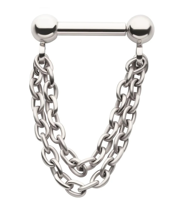 Double Dangle Chain Threadless Titanium Barbells - Mrs Treak