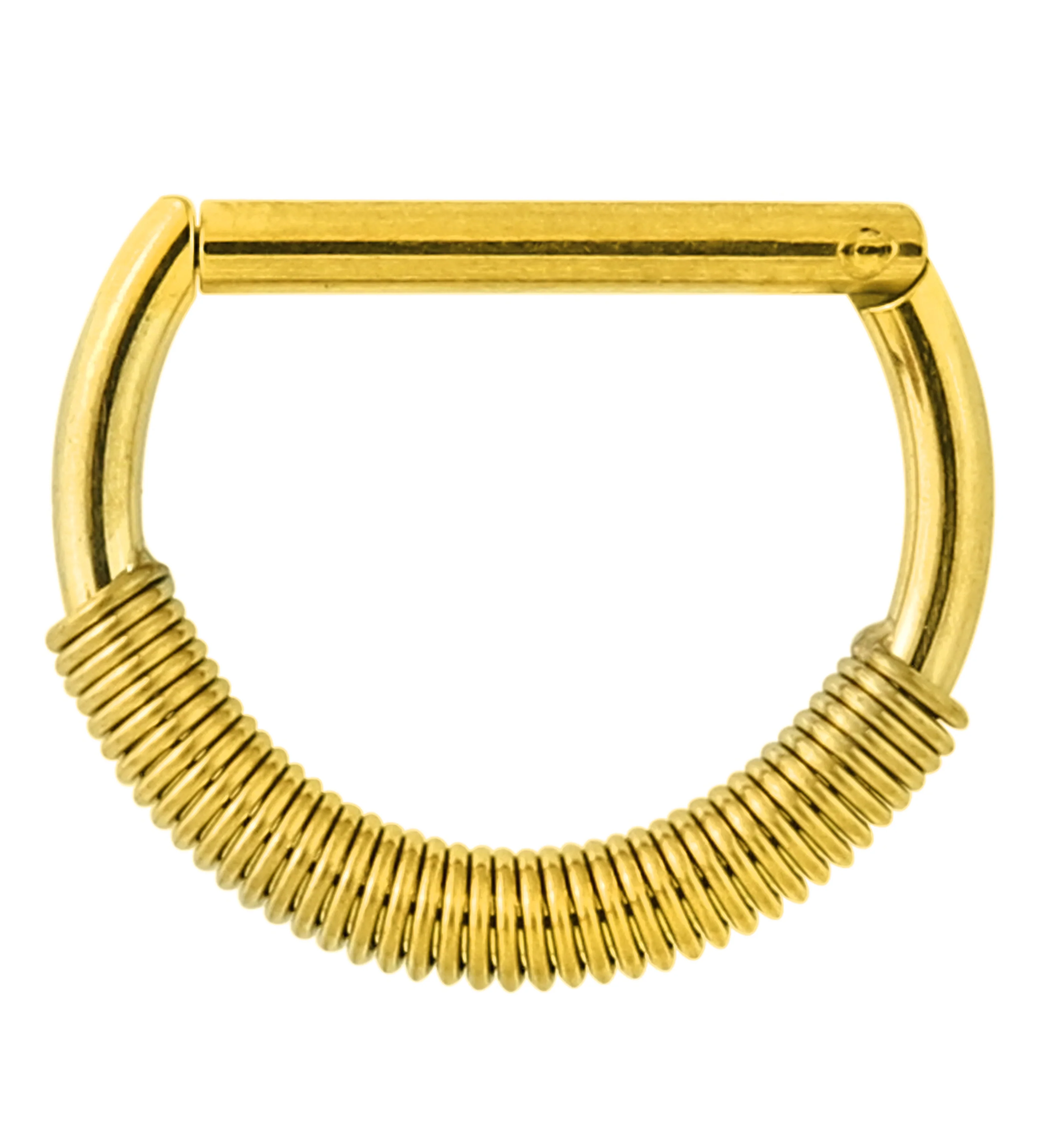 Gold PVD Coil D-Shaped Stainless Steel Hinged Segment Ring - Mrs Treak