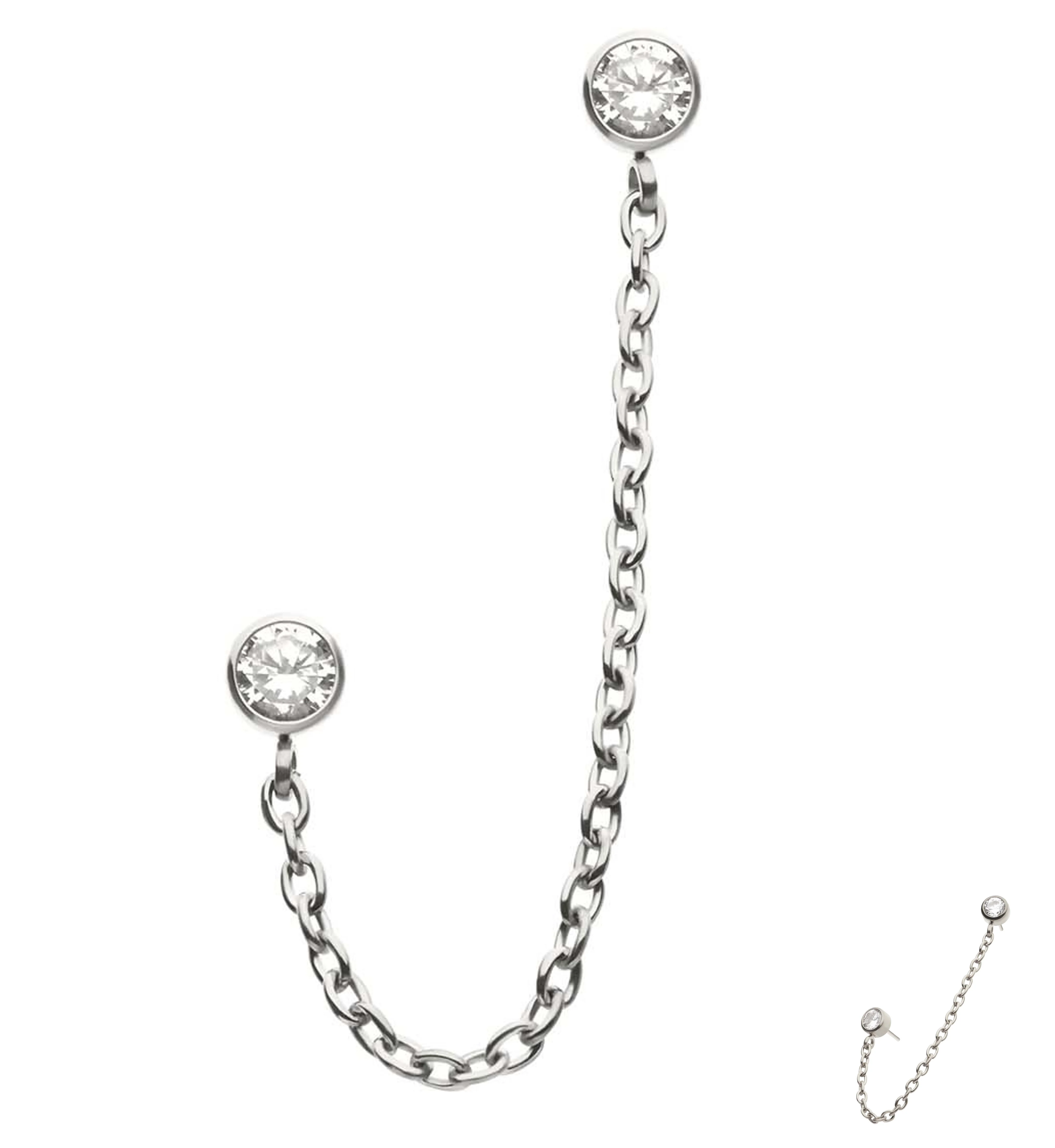 Double Bezel Clear CZ Titanium Threadless Connector Rolo Chain Tops - Mrs Treak