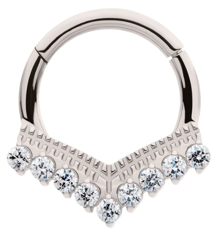 Chevron Clear CZ Titanium Hinged Segment Ring - Mrs Treak